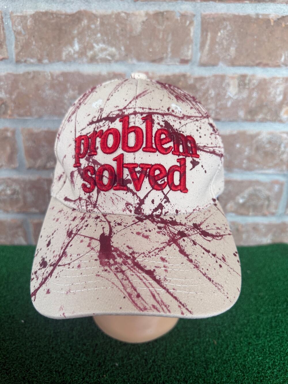 Problem Solved Horror  Hat Off White Canvas Red Embroidered Blood Splatter Cap